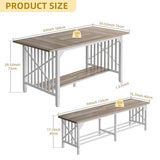 DWVO 3-Piece Dining Table Set for 4-6 People, 63" Dining Room Table with 2 Benches, Industrial Rectangular Dining Room Table Set with Storage for Kitchen, Dining Room, Washed Grey DWVO