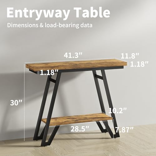 Cibert 41.3" Narrow Console Table, 2-Tier Storage Entryway Table with Faux Marble Top & Metal Frame, Sofa Table Behind Couch Table Hallway Table for Entrance Foyer Living Room Bedroom, Rusitc Brown Cibert