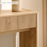 OKD 63" Fluted Console Table for Entryway, Modern Entryway Table with 2 Large Drawers, Long Sofa Table Behind Couch for Living Room, Hallway, Couch, Foyer，Natural Oak OKD