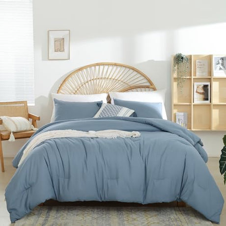 Weigelia Boho Dusty Blue 3PCS Microfiber Bed Comforter Set for All Seasons - Soft, Lightweight Comforter and Pillowcases weigelia