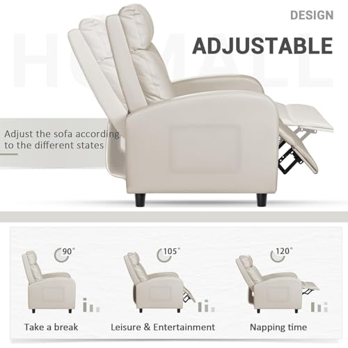 Homall Recliner Chair, Recliner Sofa for Adults, Recliners Home Theater Seating with Lumbar Support, Reclining Sofa Chair for Living Room (Leather, Beige)