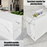 86.8" Modern Reception Desk, Large Front Table with Lockable Drawer,Keyboard Tray and Shelves,Receptionist Desk for Corporate and Hotel Lobbies (Marble White, 86.8" Lx23.5 Wx43.3 H)