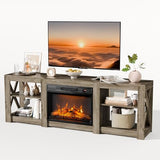 VINGLI Fireplace TV Stand for up to 80 inch TVs, Farmhouse Entertainment Center with Electric Fireplace Heater & Adjustable Shelves, Fireplace Media Console Table for Living Room, Gray Oak VINGLI