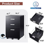 DEVAISE 3 Drawer Wood Mobile File Cabinet, Rolling Filing Cabinet for Letter/A4 Size, Black DEVAISE