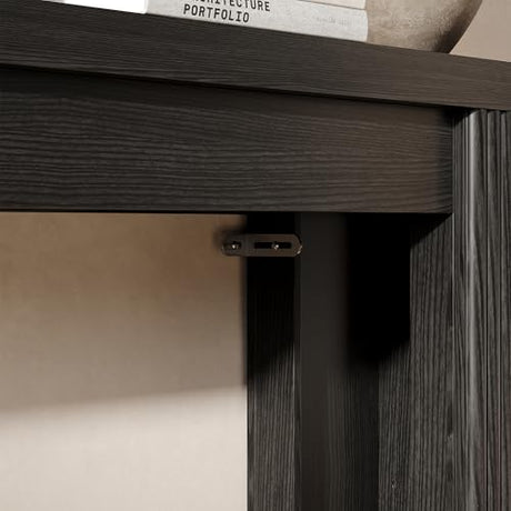 Maupvit Fluted Wooden Console Table with 2 Storage, 71 Inches Rectangular Entryway Table Behind The Couch, Farmhouse Boho Sofa Table for Entrance, Hallway, Living Room (Black) Maupvit