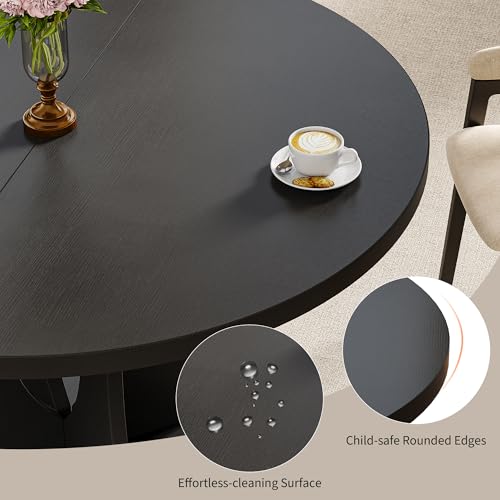 iPormis 43.3-59 Inch Extendable Round Dining Table for 6-8 People, Oval Dinner Table with Adjustable Top and A Stable Round Pedestal Base, Space Saving Wooden Kitchen and Dining Table, Black iPormis
