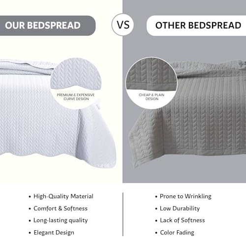 IR Imperial Rooms Twin Quilt Bedding Set Size (68” x 86”) + 1 Pillow Shams (20” x 26” + 2”) - 2 Pcs All Season Lightweight Reversible Microfiber Coverlet Embossed Quilt Bedspread (White) IR Imperial Rooms