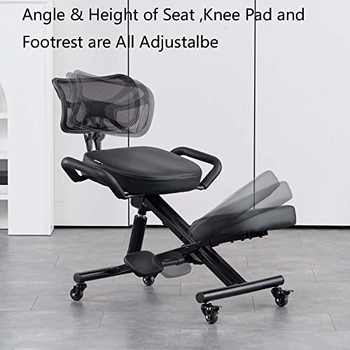 Ergonomic Kneeling Chair with Back Support and Wheels for Office, Adjustable Balance Chair for Home,Black SITSEATSEE