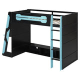 Merax Twin Size Gaming Loft Bed with Desk and Multi-Storage Shelves, Wooden Loft Bed Frmae with Light, Space-Saving Bed with Safety Guardrail Merax