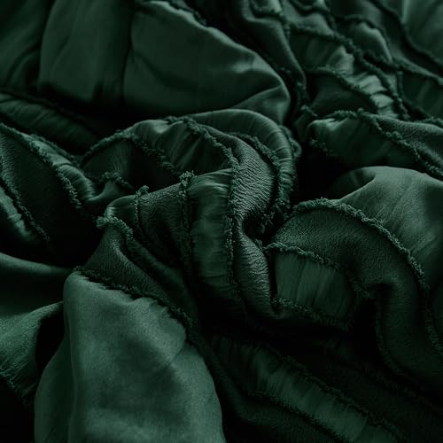 WONGS BEDDING Emerald Green Comforter Set King Size,7 Pieces Ruffle Comforter Set with Sheets,Boho Farmhouse Textured Bed in a Bag 104"×90" WONGS BEDDING