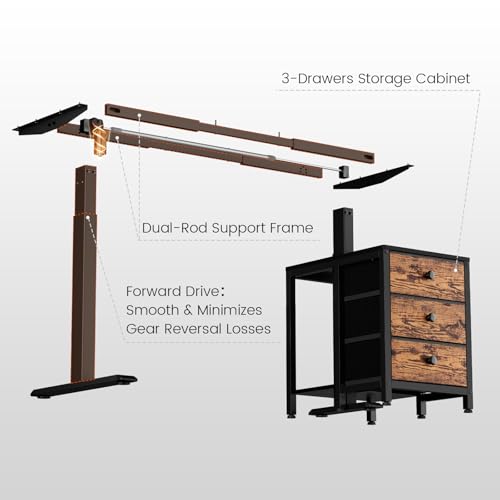 REAHOME Electric Standing Desk with Drawers, 47 x 24 Inches Height Adjustable Sit Stand Desk with Storage, 3 Memory Preset Home Office Computer Desk, Printer Cabinet, Cable Management, Rustic Brown REAHOME