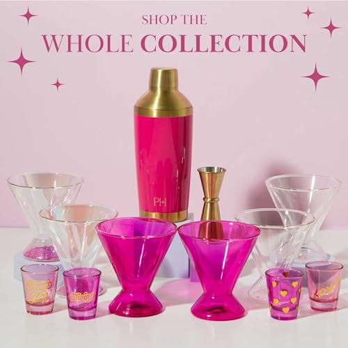 Paris Hilton 2-Piece Cocktail Shaker Set, Double Wall Insulated Stainless Steel Mixer with Built-In Strainer and Double-Sided Jigger, 20-Ounce, Gold and Hot Pink Paris Hilton