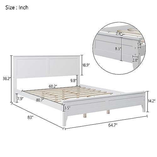 Harper & Bright Designs Queen Size Platform Bed Frame with Headboard, Wooden Queen Size Bed with Wooden Slat Support for Kids Teens Adults, Queen Bed Frame for Bedroom, No Box Spring Needed, White