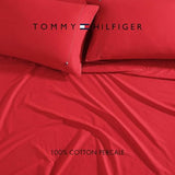 Tommy Hilfiger - Sheet Set, Cotton Percale Bedding with Matching Pillowcase, Crisp & Cool, Solid Home Essentials (Red, Twin) Tommy Hilfiger