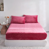 YASMENG Extra Soft Wine Red Velvet Plush Fitted Sheet Twin Size with 16” Deep Pocket, Warm Luxury Single Fitted Sheet Only for Fall Winter Spring, Fuzzy Flannel Fleece Mattress Protector Cover YASMENG