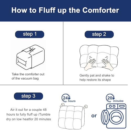 ALPSWAN Luxury Goose Feather Down Fiber Comforter Queen Size, 300TC Blue Cotton Blended Duvet Insert, All Season Hotel Bedding Alternative Down Comforter with Corner Tabs (Blue, Queen) ALPSWAN