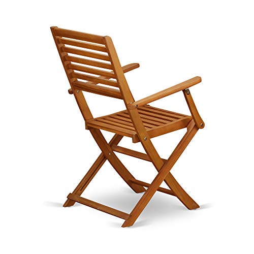 East West Furniture Selma 3 Piece Patio Bistro Outdoor Set Contains a Square Acacia Wood Coffee Table and 2 Folding Arm Chairs, 26x26 Inch, Natural Oil East West Furniture