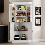 Gyfimoie Corner Cabinet,Kitchen Pantry Storage Cabinet,Freestanding Buffet Hutch with 4 Doors and Shelves,Tall Food Pantry Farmhouse Furniture with Side Rack for Kitchen Dining Room (White) Gyfimoie