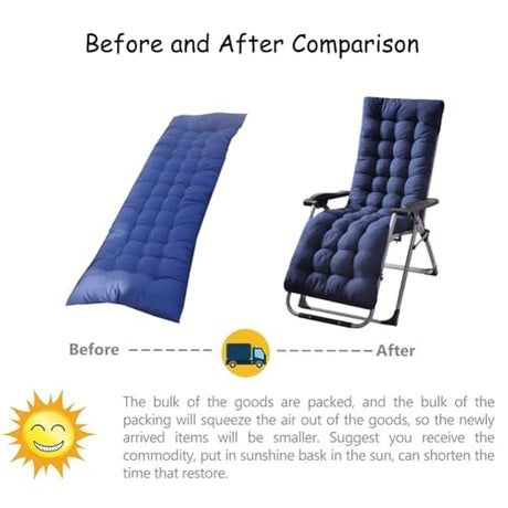 Gfgift Patio Chaise Lounger Cushion, Lounge Chair Recliners Chair Cushions, Rocking Chair Sofa Cushion with 6 Ties,Thick Padded Swing Bench Cushion，61x18.89x3.14in (Navy Blue) Gfgift