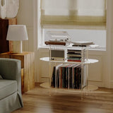 HMYHUM Acrylic Record Player Stand with Vinyl Storage, 35.4" L x 15.7" W x 30.1" H, Large Turntable Stand Table Holds Up to 200 Albums, 3-Tier Clear Vinyl Record Holder for Living Room, Bedroom HMYHUM
