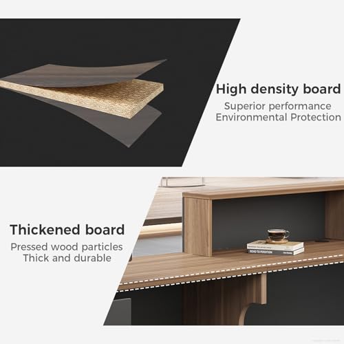 Nuipesn 94" Modern L-Shaped Reception Desk with Counter, Drawer, Keyboard Tray & Storage Shelves, Right Layout, Dark Walnut Nuipesn