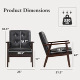Bonzy Home Mid Century Modern Accent Chairs Set of 2 for Living Room, Upholstered Faux Leather Armchair Comfy Retro Bedroom Side Chair with Solid Wood Frame, Black Bonzy Home
