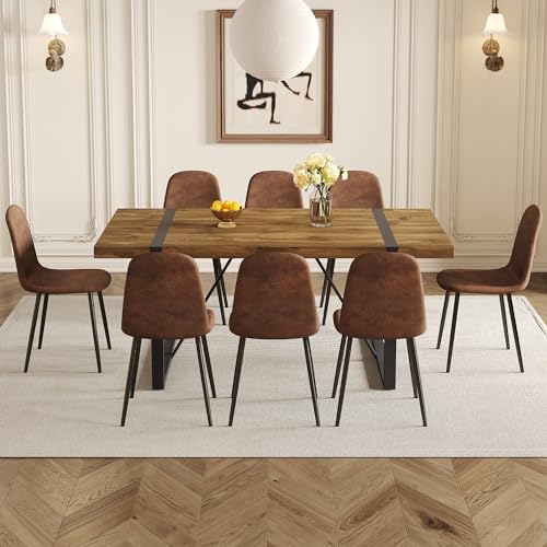 MUUOKY Dining Table Set for 8, Modern 71'' Dark Wood Dining Table and Fabric Dining Chairs Set of 8,Table and Chairs Set of 8,Ideal for Kitchen Dining Room MUUOKY