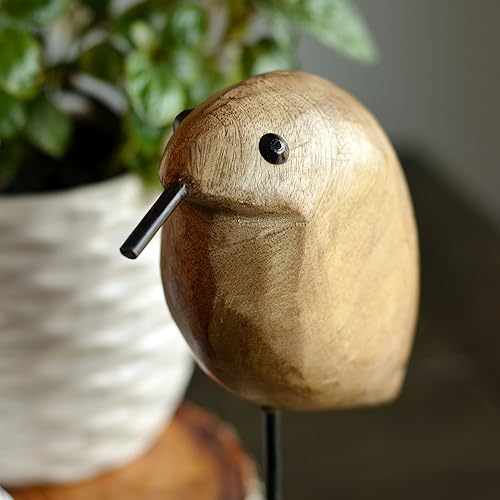 WHW Whole House Worlds Bird Figurine, Hand Carved Mango Wood, Brown, Mounted, Gallery Base, 9.5 Inches WHW Whole House Worlds