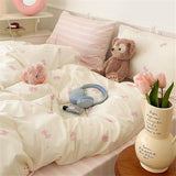 Sedefen Striped Duvet Cover Full Size Pink Stripes Bow Bedding Set 3 Pcs Cotton Princess Style Cute Bowknot Dot Reversible Comforter Cover for Kids Boys Girls with Zipper Closure and 2 Pillowcases Sedefen
