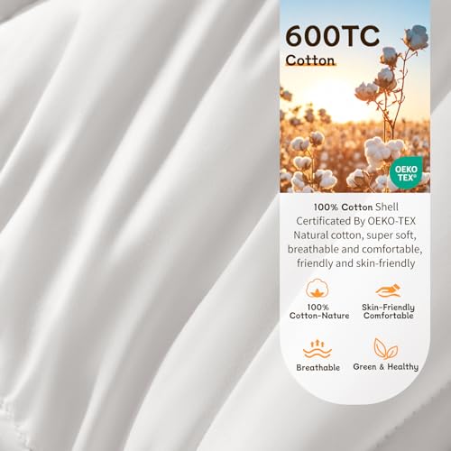 Shilucheng Goose Down Comforter Queen Size, 850+ Fill Power All Season Duvet Insert with 600TC Ultra-Soft Cotton Cover, 3D Baffle Box Design for Maximum Fluffiness (White,90x90 Inches) Shilucheng