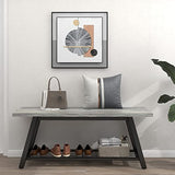 Oastreeful Grey Storage Bench Industrial Rustic Wooden and Metal Entryway Shoe Boots Storage Rack Long Bench Seat for Hallway Bedroom Rustic Farmhouse Style Oastreeful