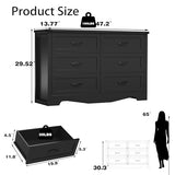 Xixini Dresser with 6 Drawers, Double Dresser for Bedroom, Black Farmhouse Chest of Drawers, Wide Wood Storage Dresser Organizer, Rustic TV Stand with Metal Handle for Hallway, Living Room, Entryway Xixini
