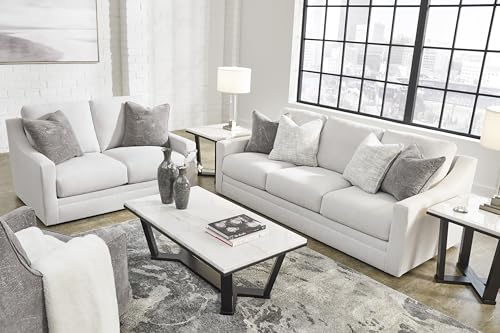 Signature Design by Ashley Maitelynn Contemporary Loveseat with Accent Pillows, Reversible Cushions and Sloped Arms, Light Gray Signature Design by Ashley