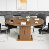 Extendable Round Conference Table for 4-8 People, 43in-59in Modern Oval Meeting Room Table with Storage, Fluted Wood Slide Doors, Small Compact, Office, Training, Conference Room, Walnut Jluomei