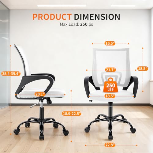 BestOffice Office Chair Ergonomic Desk Chair Mesh Computer Chair Lumbar Support Modern Executive Adjustable Stool Rolling Swivel Chair for Back Pain,White BestOffice