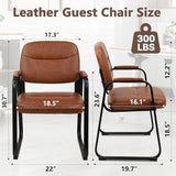 CLATINA Waiting Reception Chairs No Wheel, Leather Guest Chair with Padded Arms, Modern Brown Office Desk Chairs with Sled Base for Office Meeting Conference Room Lobby Home Living Room (4 Pack) CLATINA