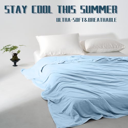 DOWNCOOL Cooling Comforter Queen Size, Blue Cooling Blanket for Hot Sleeper, Lightweight & Breathable Blanket for Night Sweats,Dual-Side Cooling Summer Bedding,90"X90" DOWNCOOL