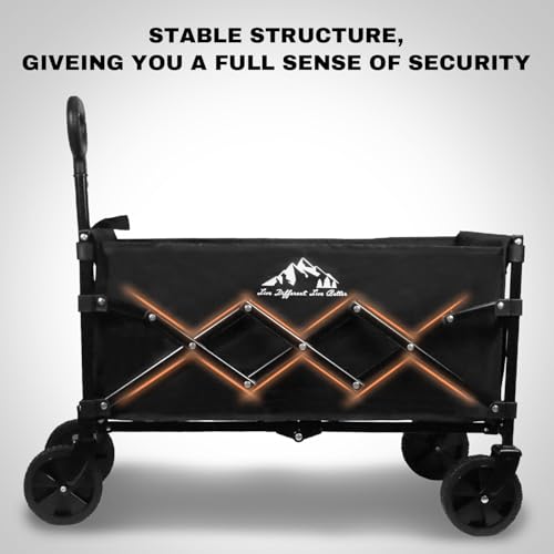 SAILARY Collapsible Wagon 352LBS Capacity, Foldable Large Wagons Carts, Heavy Duty Outdoor Folding Wagon with All-Terrain Wheels, Utility Garden Beach Wagon with Storage Bag Black - WoodArtSupply