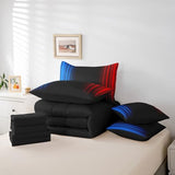 Feelyou Geometric Ombre Teens Comforter Set with Sheets Full Size Kids Boys Women Blue Red and Black 7 Piece Bedding Set Decor Modern Stripes Bed Set Feelyou
