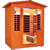 Outdoor Sauna 4 Person Infrared Saunas Outdoor Dry Sauna Room Wood Wooden Sauna Canadian Fir Red Cedar Low EMF 2600W/240V with Oxygen Bar, 7 Color Light, Control Panel, Speaker - 62.2" x 46.9" x 81.9" HOSAUNA