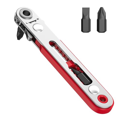 Bates- Mini Ratchet Wrench Screwdriver, 1/4" Magnetic 90 Degree Screwdriver, Low Profile Ratchet, Right Angle Screwdriver Low Profile Screwdriver, Small Ratchet, Angled Screwdriver for Tight  - WoodArtSupply