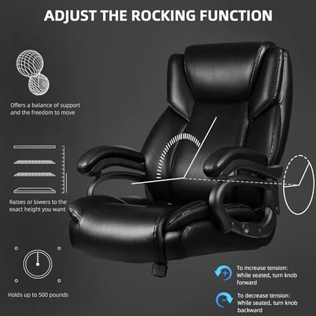 VITESSE 500lbs Heavy Duty Office Chair for Low Back Pain Relief, Big and Tall Office Chair with Ergonomic Lumbar Support, High Back Executive Chair with Quiet Rubber Wheel VITESSE