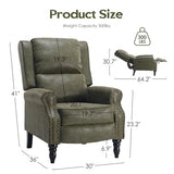 FHUKMZOI Leather Recliner Chair, Pushback Recliner Chair with Adjustable Backrest Footrest, Mid-Century Modern Living Room Reclining Chairs with Lumbar Support for Reading Bedroom (Dark Green)