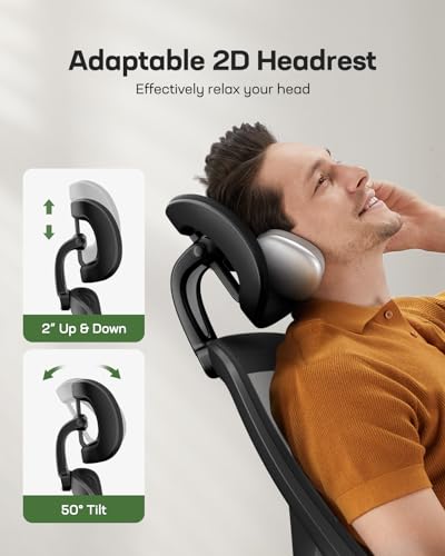 Marsail Ergonomic Mesh Office Chair High Back Desk Chair Adjustable Lumbar Support with Headrest Flip-Up Liftable Arms Swivel Computer Task Chair for Big and Tall People Marsail