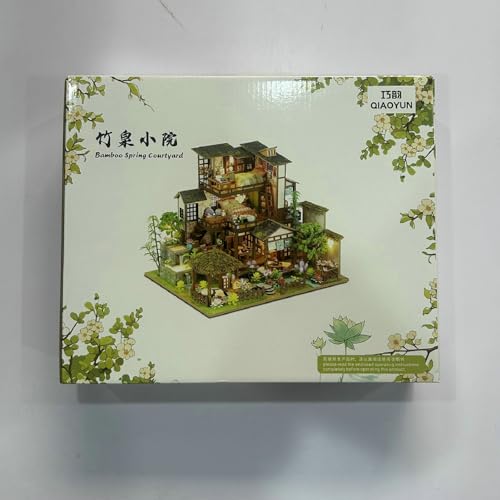 Foyucool Miniature House Kit, Tiny House Kit with Light, DIY Mini House Building Kits for Adults to Building, Unique Gift for Birthday Christmas, Bamboo Spring Courtyard Foyucool