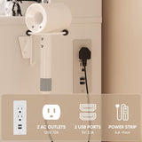 DUMOS Vanity Desk Makeup with Mirror LED Lights, White Table with Power Outlet 3 Drawer, 4 Storage Shelves & 2 Cabinets, 3 Lighting Modes & Adjustable Brightness, Dressing Tables for Bedroom DUMOS