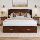 AFI, Marion Queen Wood Murphy Bed Chest with 6" Mattress, Storage Drawer, & Built-in Charger, Walnut AFI