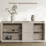 SICOTAS 4-Door Buffet Cabinet for Living Room - 61.7" Extra Long Sideboard with Storage & Adjustable Shelves Modern Credenza Accent Coffee Bar Storage Cabinet for Kitchen, Hallway, White Oak, 1 PCS SICOTAS