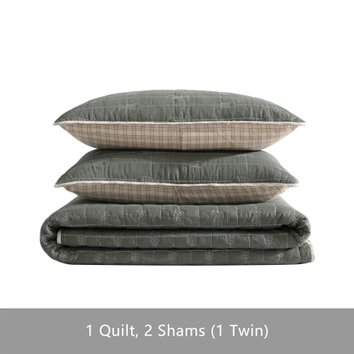 Eddie Bauer - Queen Quilt Set, Reversible Cotton Blend Bedding with Lightweight Feel, 3 Piece Bed Set with Matching Pillowcases (Troutdale Green) Eddie Bauer