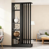 Wall Room Divider - Freestanding Wood Room Divider with Shelves, Wall Divider with Storage Cabinet, Easy Assembly Freestanding Decor for Bedroom, Office (Grey+Black, 31.5IN) Horseo